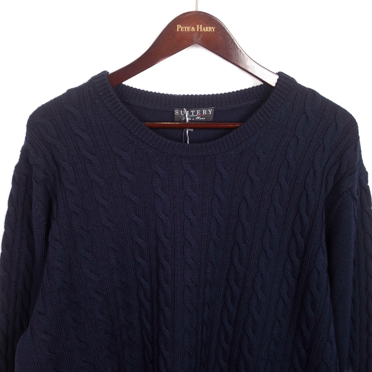 Navy Merino Wool Cableknit Crewneck