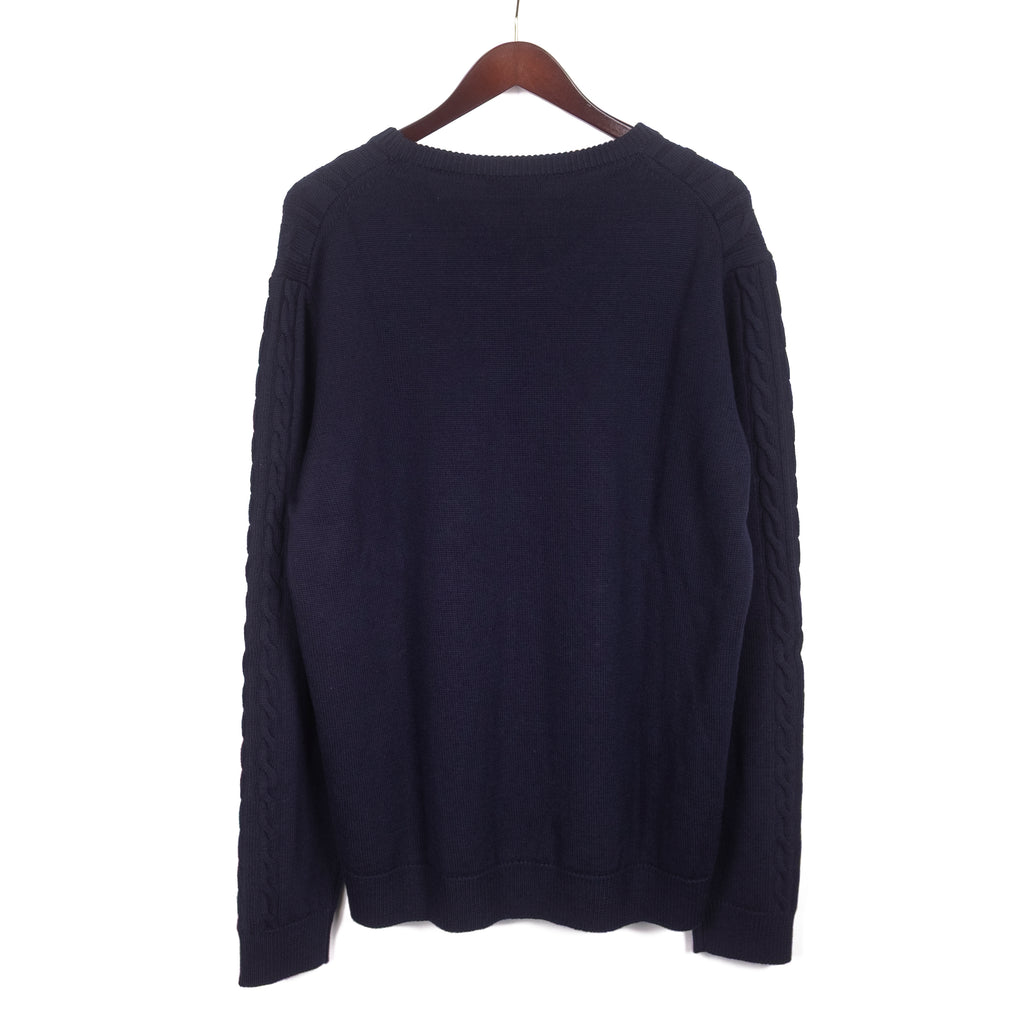 Navy Merino Wool Cableknit Crewneck