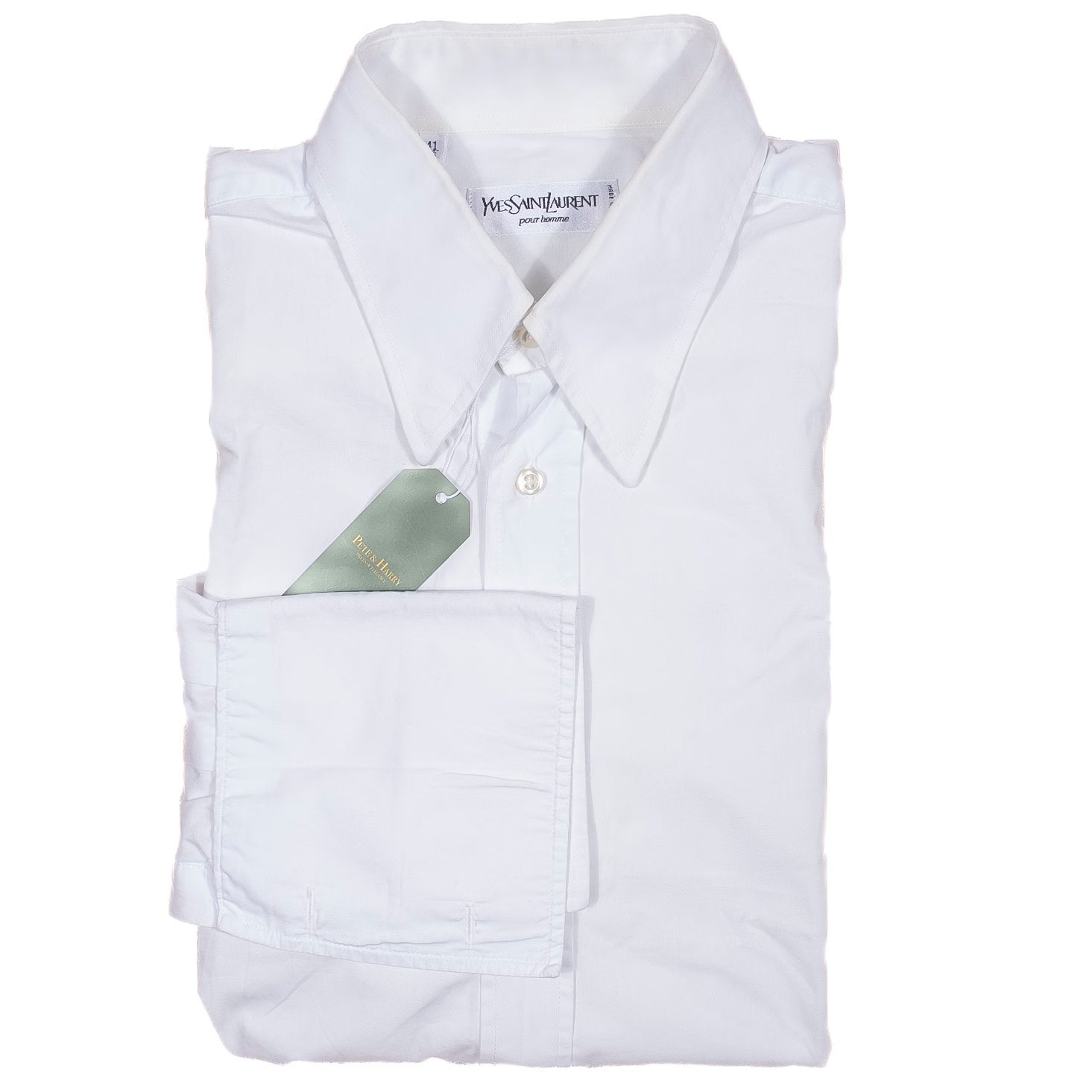 Yves Saint Laurent White French Cuff Shirt with Hidden Buttondown