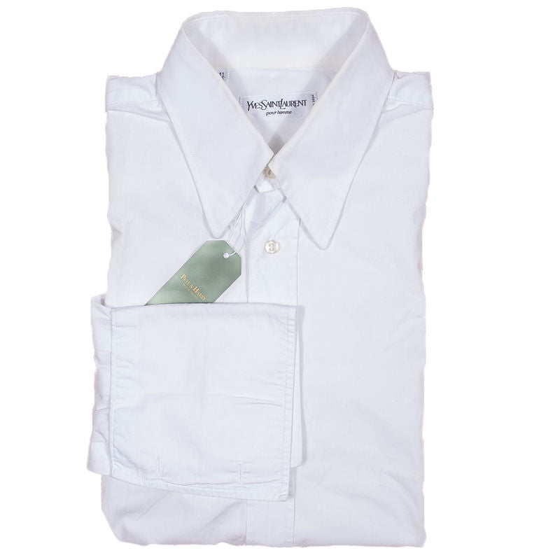 Yves Saint Laurent White French Cuff Shirt with Hidden Buttondown