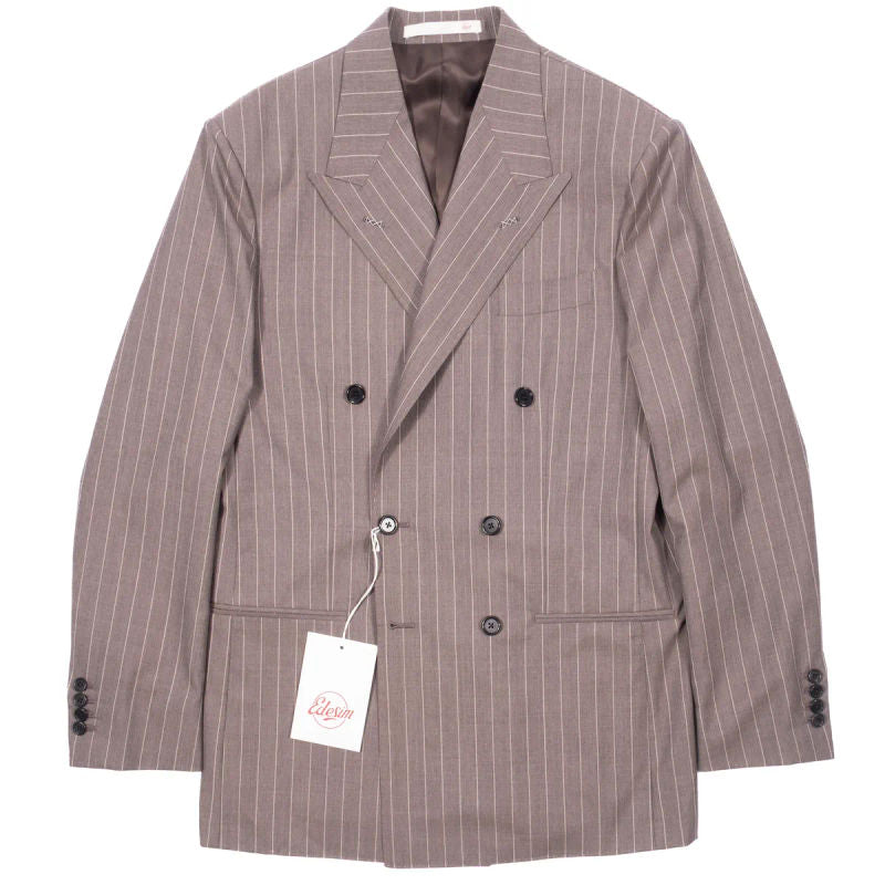 Neapolitan Hand Tailored Grey Chalk Striped Double Breasted Vitale Barberis Canonico Summer Suit Sz 48