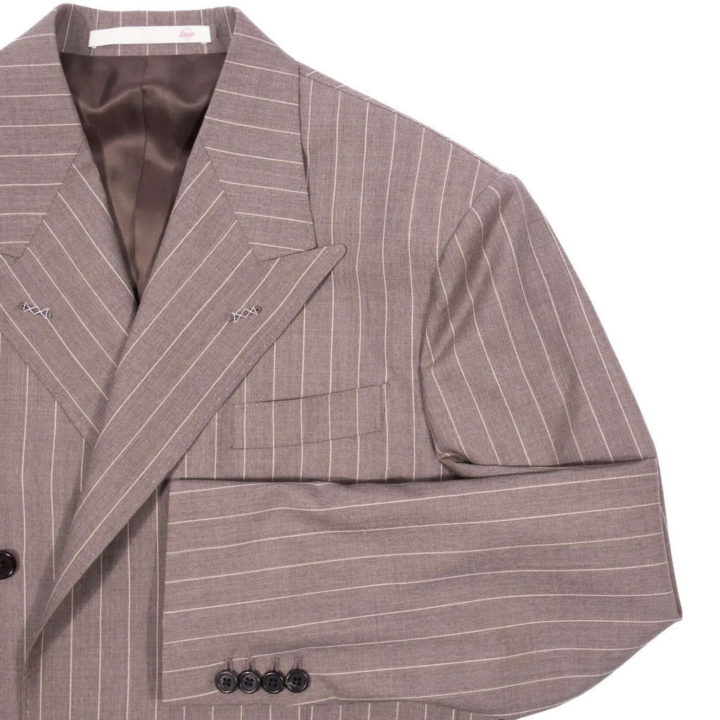 Neapolitan Hand Tailored Grey Chalk Striped Double Breasted Vitale Barberis Canonico Summer Suit Sz 48