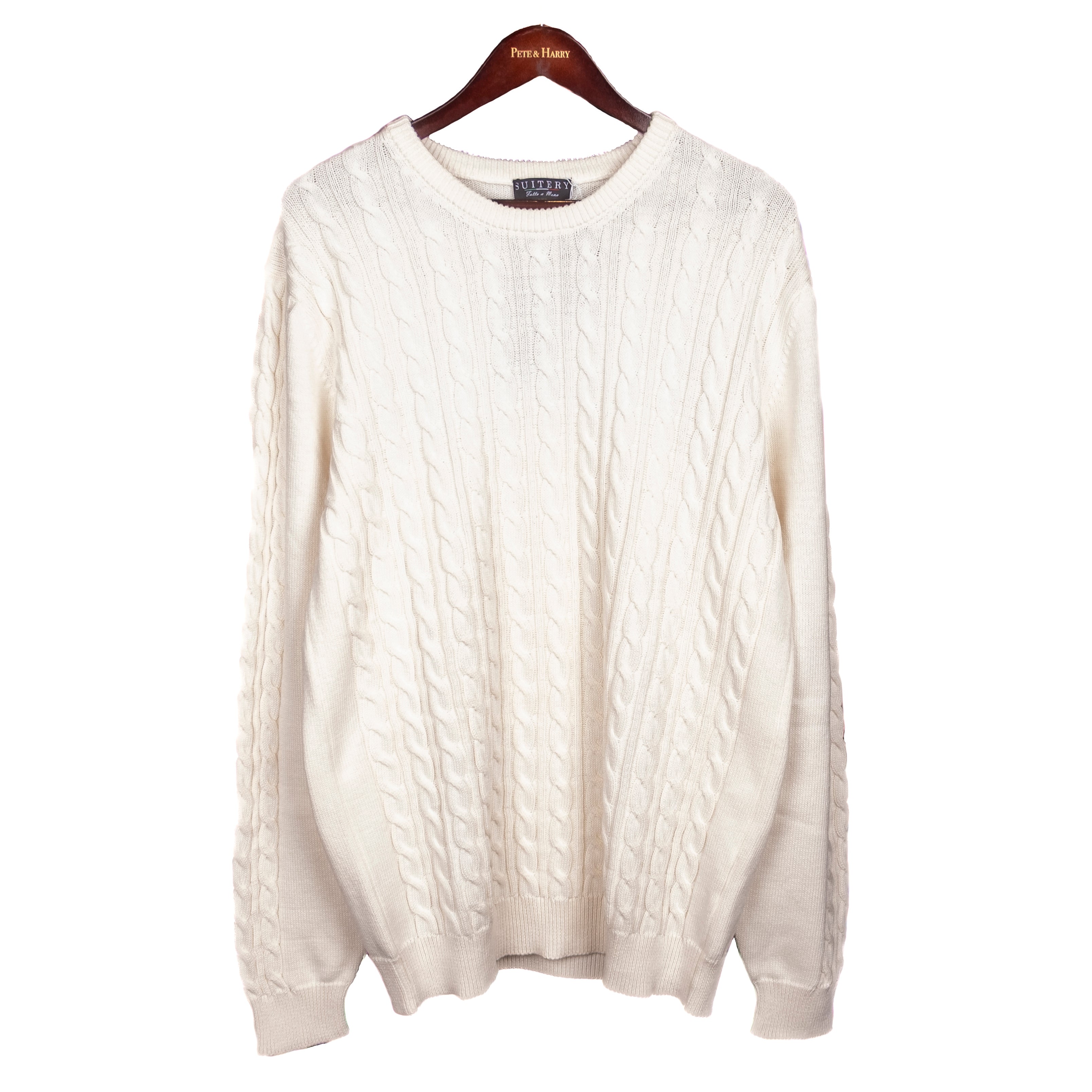 White Cotton Cableknit Crewneck