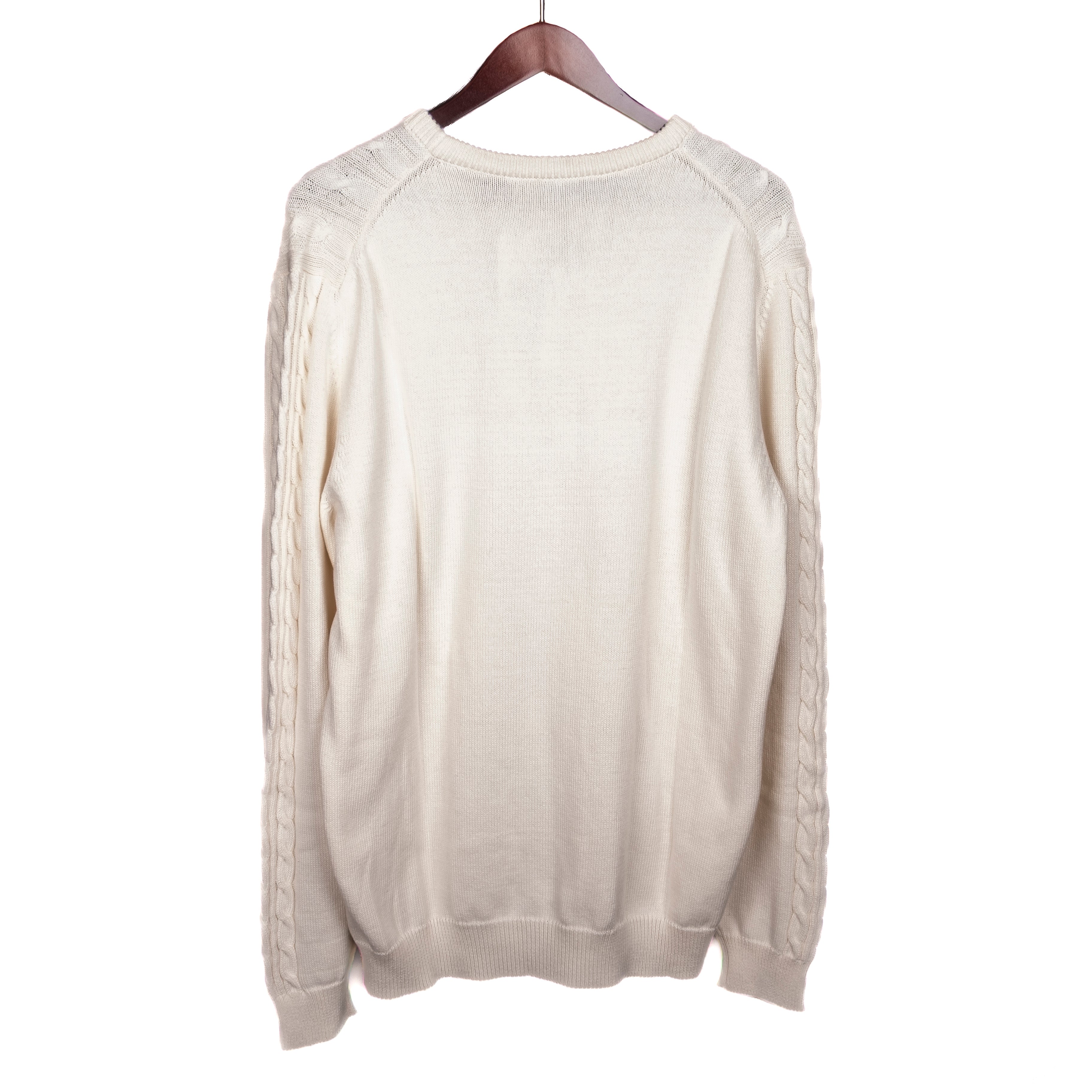White Cotton Cableknit Crewneck