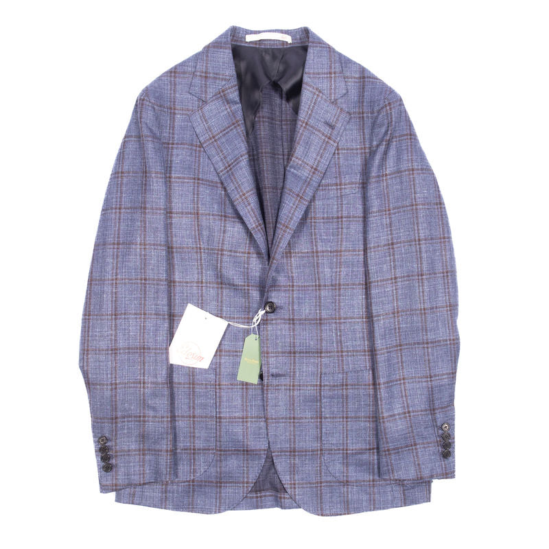 Neapolitan Hand Tailored Blue Windowpane Sport Coat Sz 48