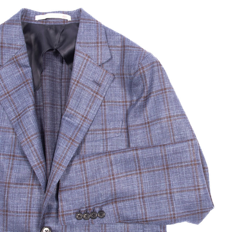Neapolitan Hand Tailored Blue Windowpane Sport Coat Sz 48