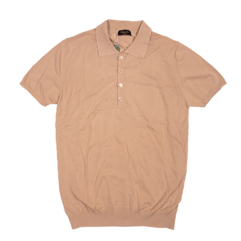 Blugiallo Camel Coloured Knit Cotton Polo Shirt