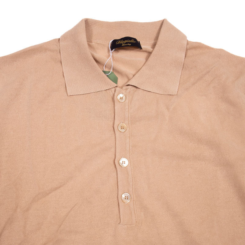 Blugiallo Camel Coloured Knit Cotton Polo Shirt
