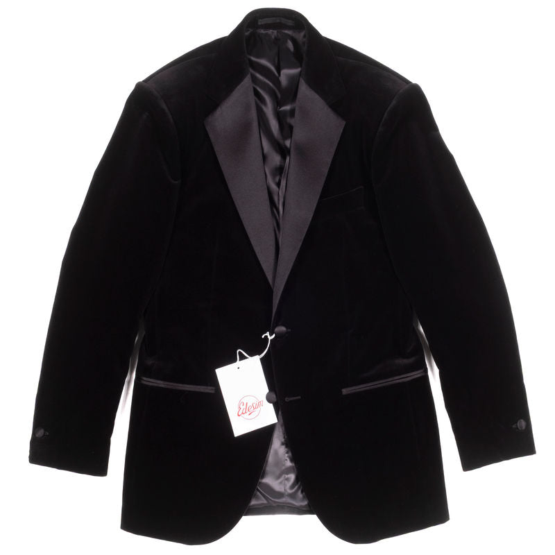 Neapolitan Hand Tailored Black Velvet Notch Lapel Blazer
