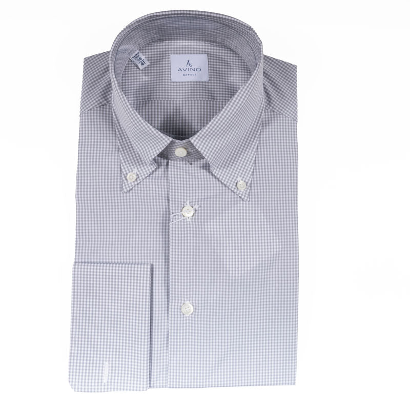 Light Grey Gingham French Cuff Buttondown Shirt 43