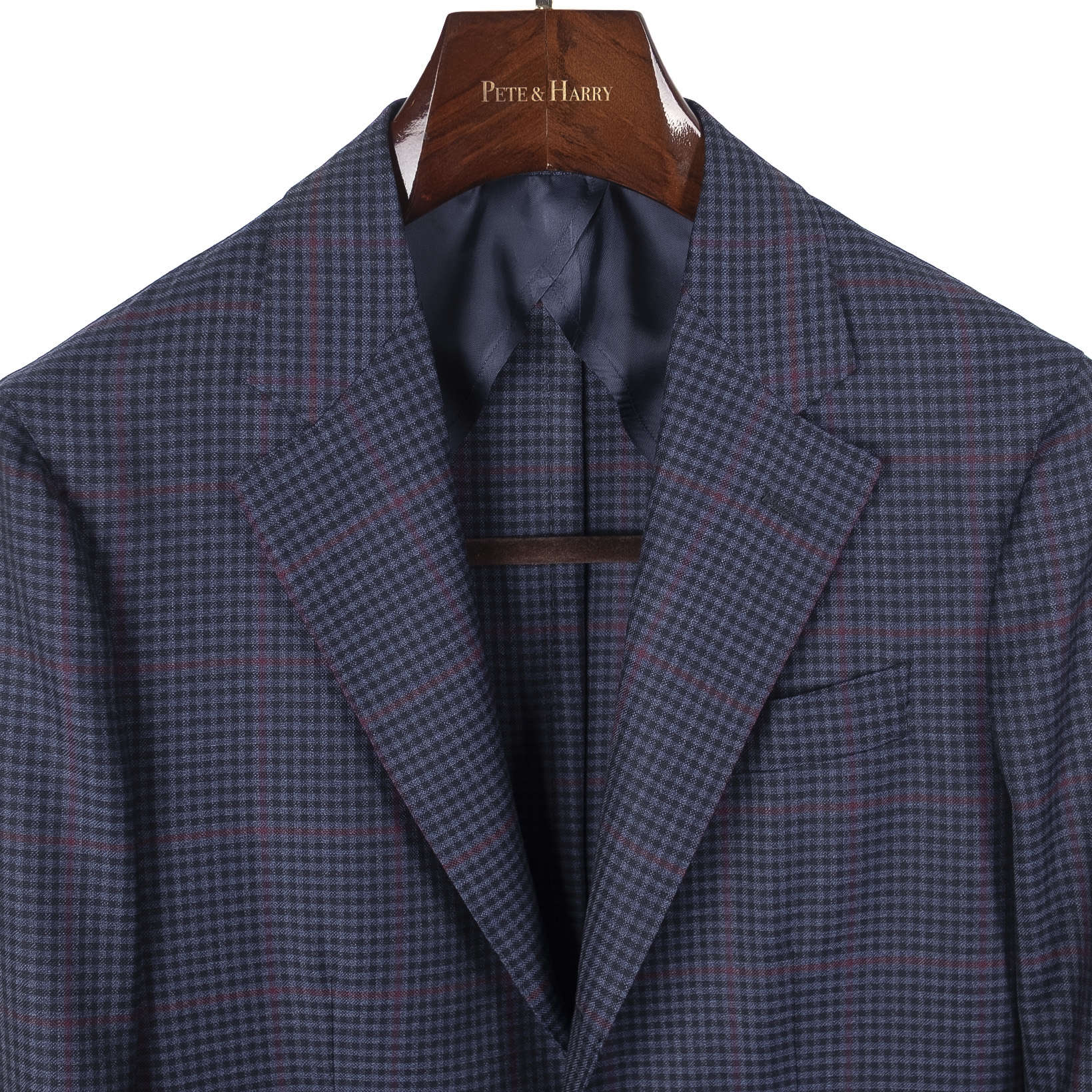 Neapolitan Hand Tailored High Twist Wool Navy Sport Coat with Red Checks Sz 48
