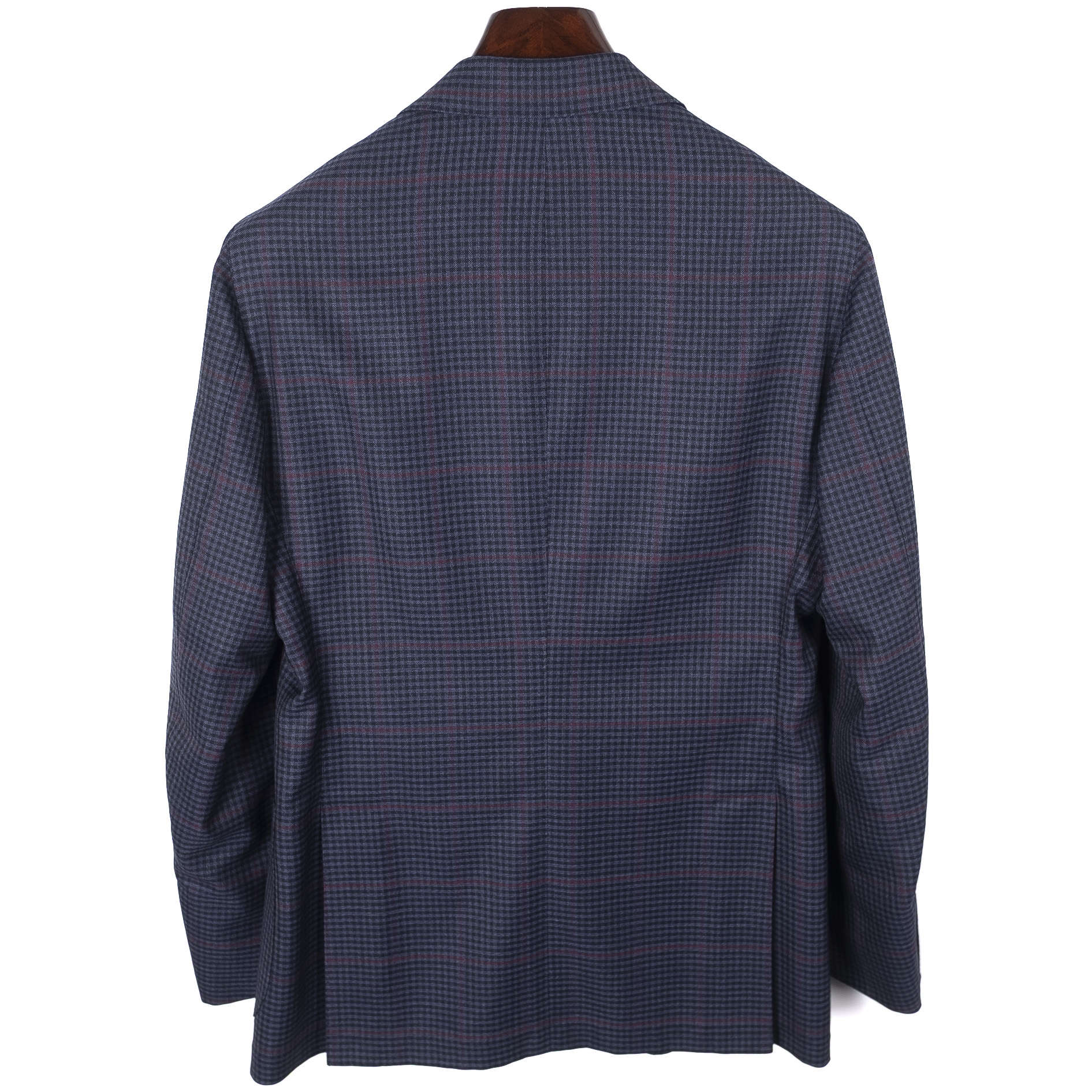 Neapolitan Hand Tailored High Twist Wool Navy Sport Coat with Red Checks Sz 48
