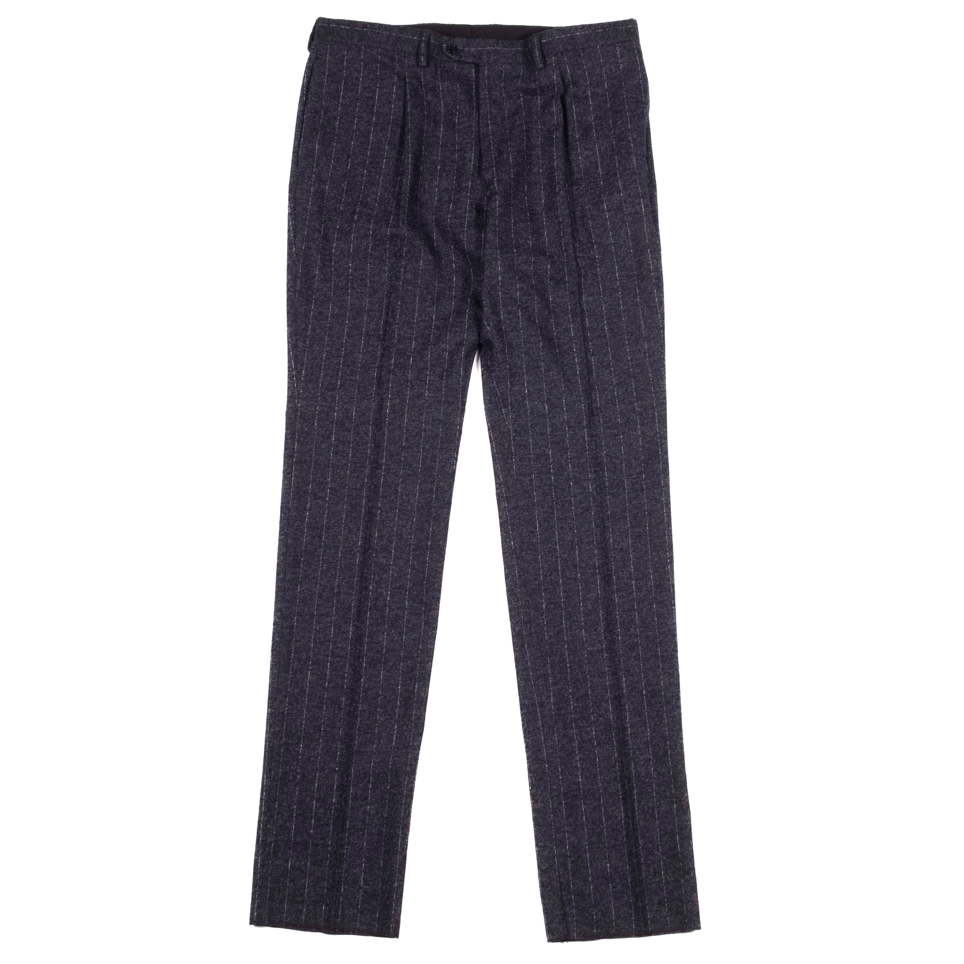 Neapolitan Hand Tailored Navy Chalk Stripe Flannel Suit