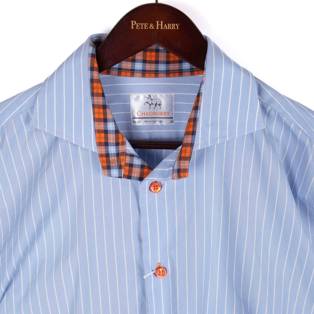Blue with White Stripes French Cuff Shirt