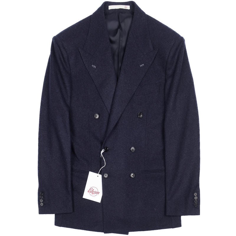 Neapolitan Hand Tailored Navy Double Breasted Flannel Sport Coat, 48