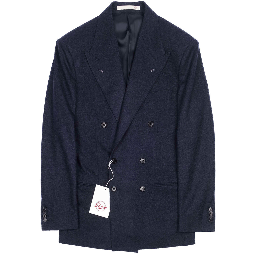 Neapolitan Hand Tailored Navy Double Breasted Flannel Sport Coat, 48