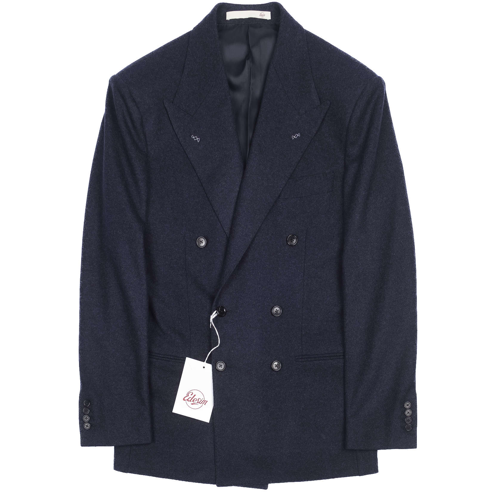 Neapolitan Hand Tailored Navy Double Breasted Flannel Sport Coat, 48