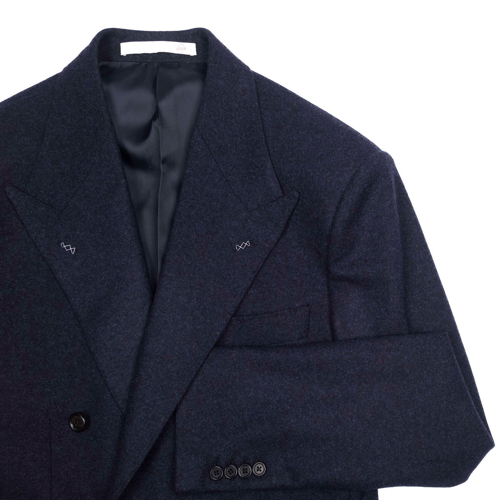 Neapolitan Hand Tailored Navy Double Breasted Flannel Sport Coat, 48
