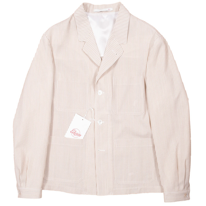 Neapolitan Tailored Brown/White Striped Seersucker Utility Jacket