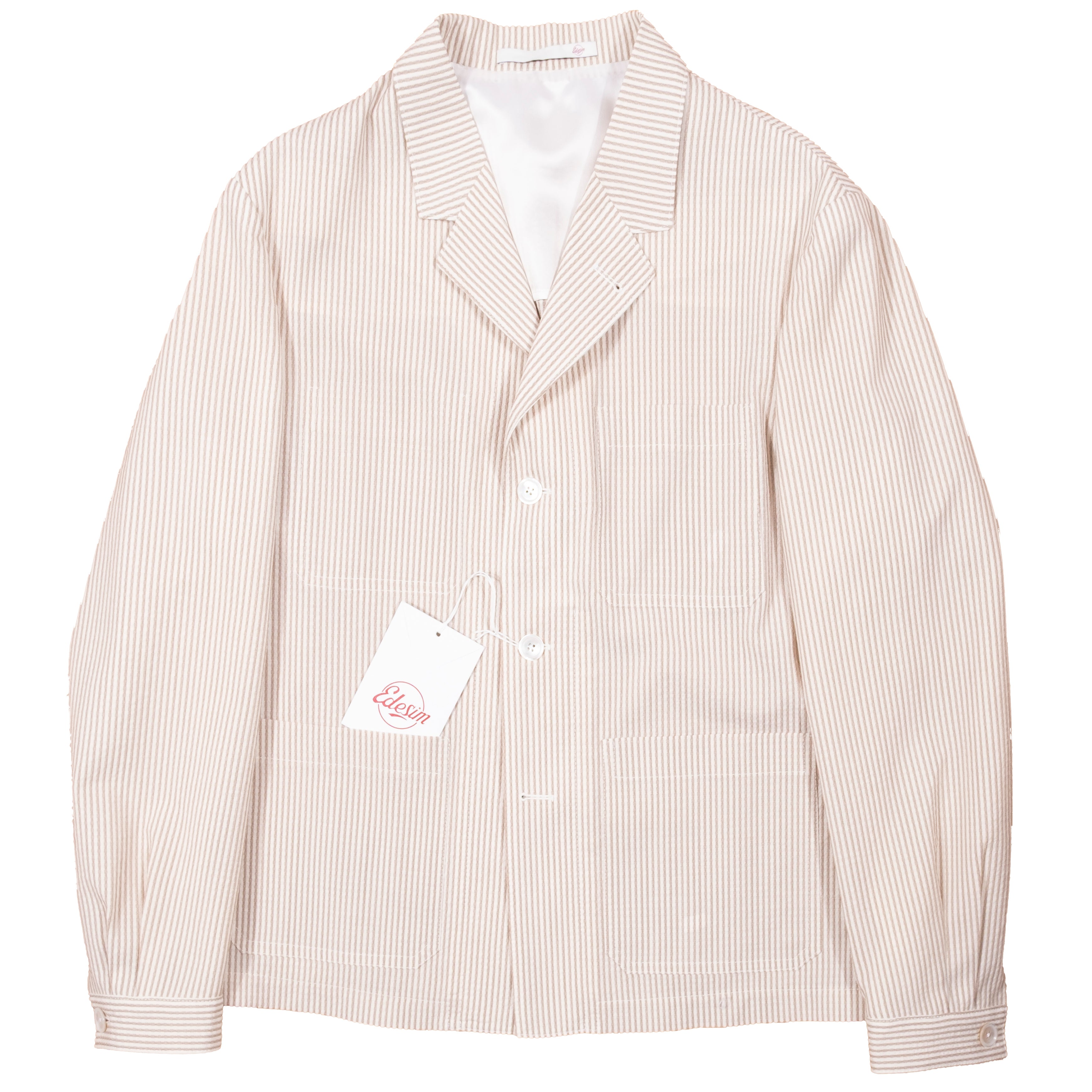 Neapolitan Hand Tailored Brown/White Striped Seersucker Utility Jacket