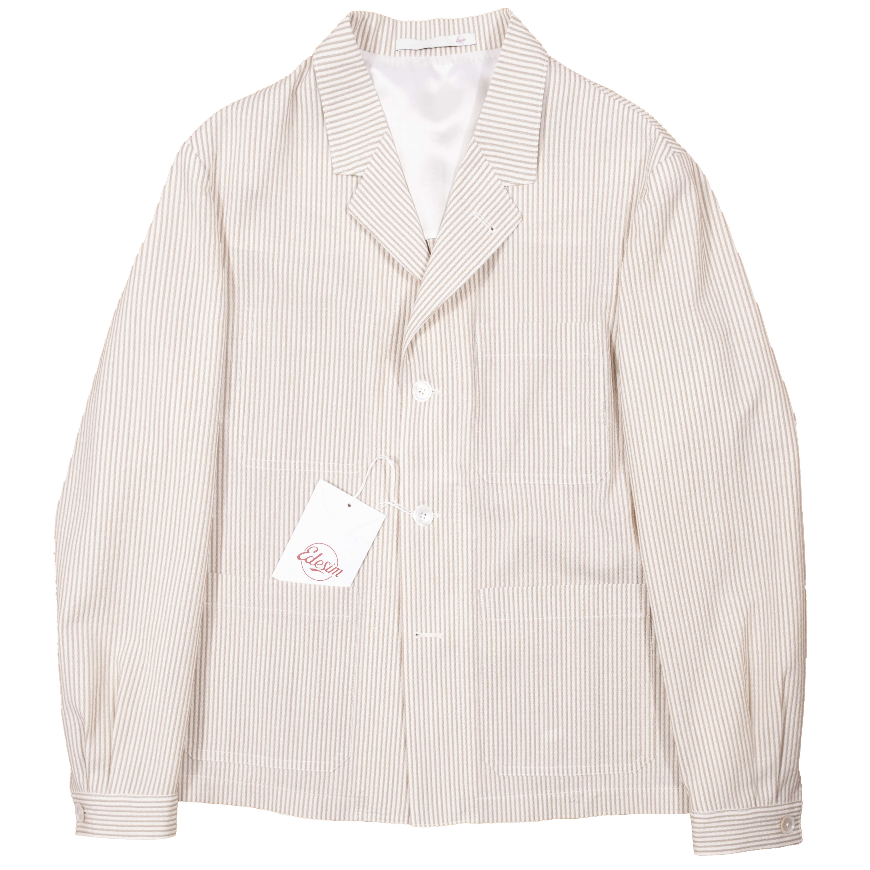 Neapolitan Hand Tailored Brown/White Striped Seersucker Utility Jacket