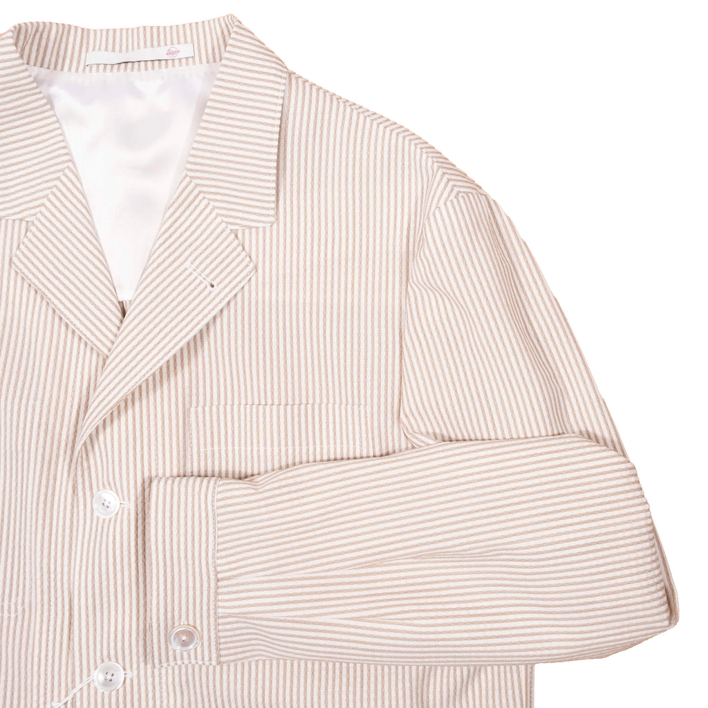 Neapolitan Hand Tailored Brown/White Striped Seersucker Utility Jacket