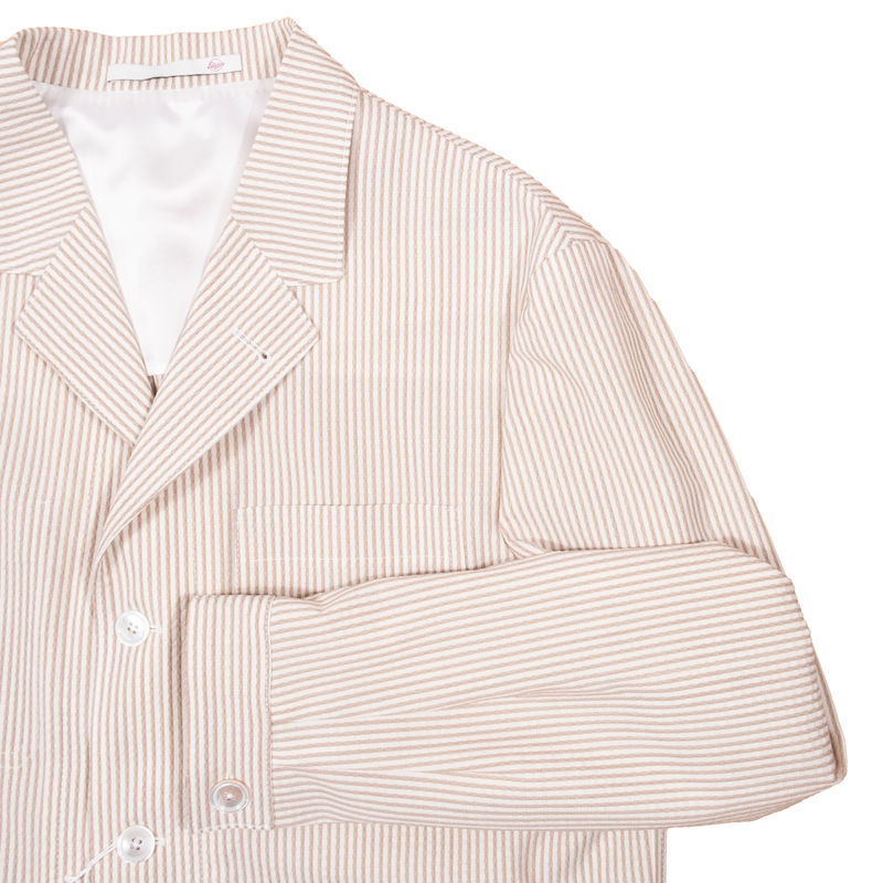 Neapolitan Hand Tailored Brown/White Striped Seersucker Utility Jacket