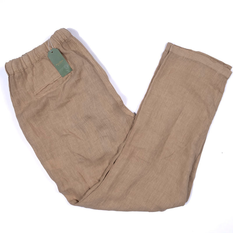 Camel Linen Drawstring Trousers