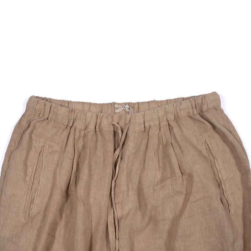 Camel Linen Drawstring Trousers
