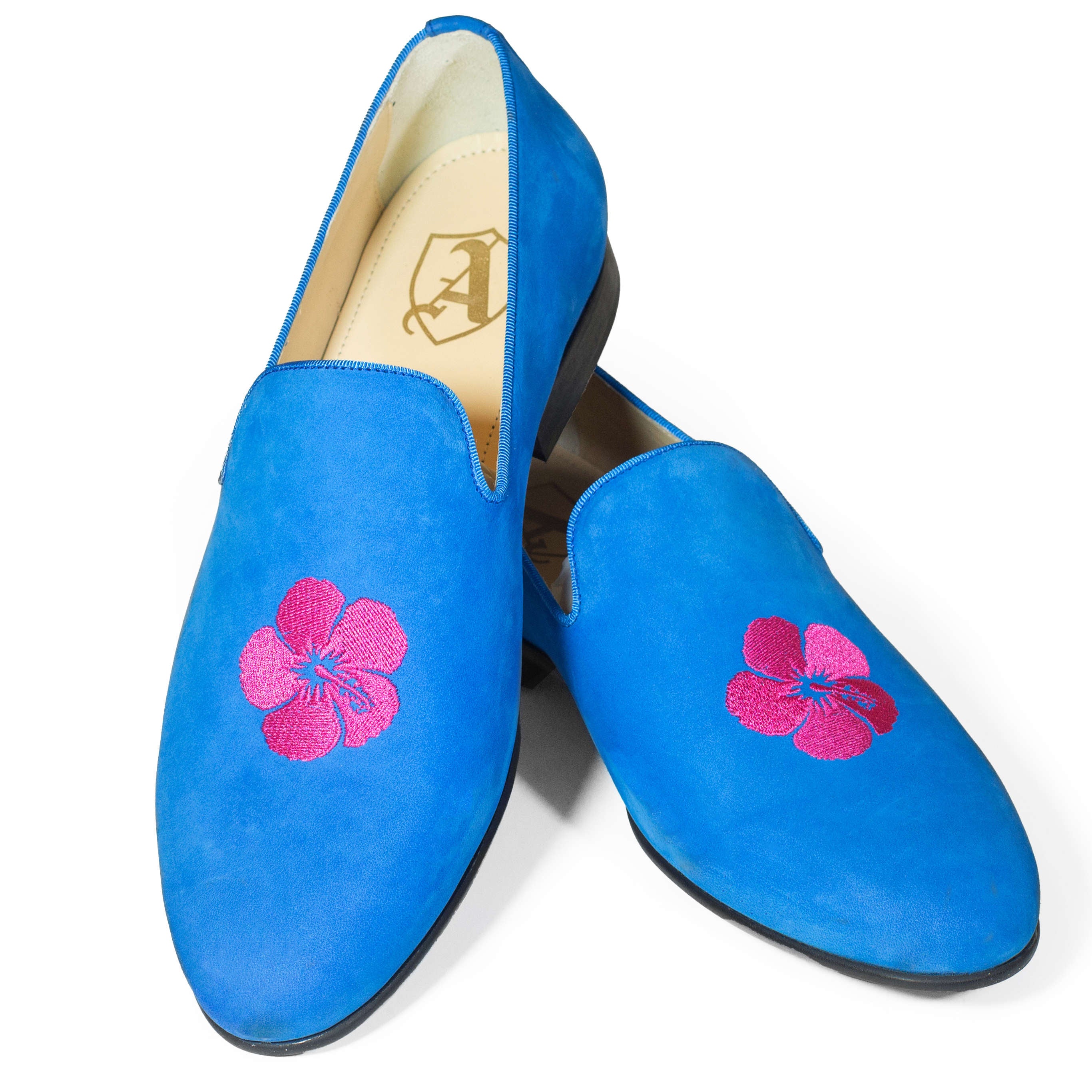 Est. Retail 2895 SEK - Light Blue Velvet Slippers with Embroidered Flowers, 42