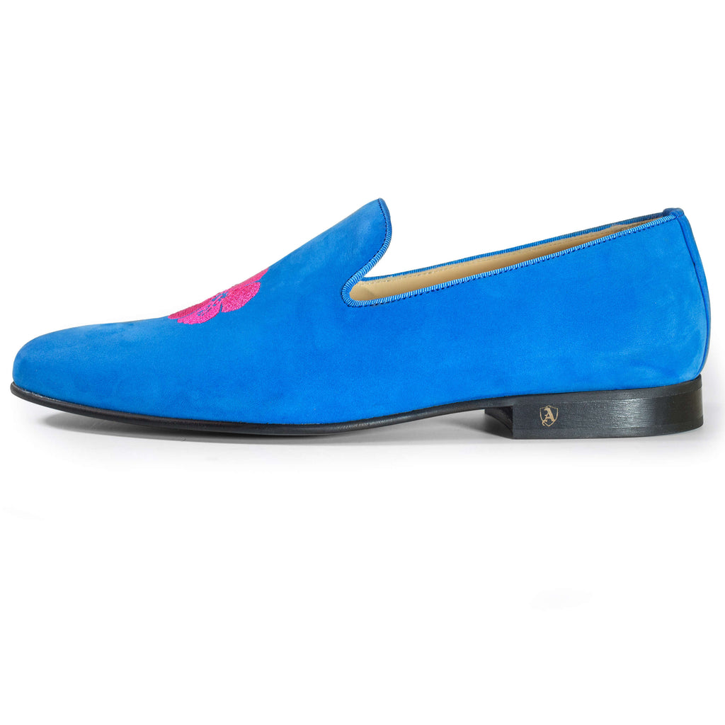 Est. Retail 2895 SEK - Light Blue Velvet Slippers with Embroidered Flowers, 44