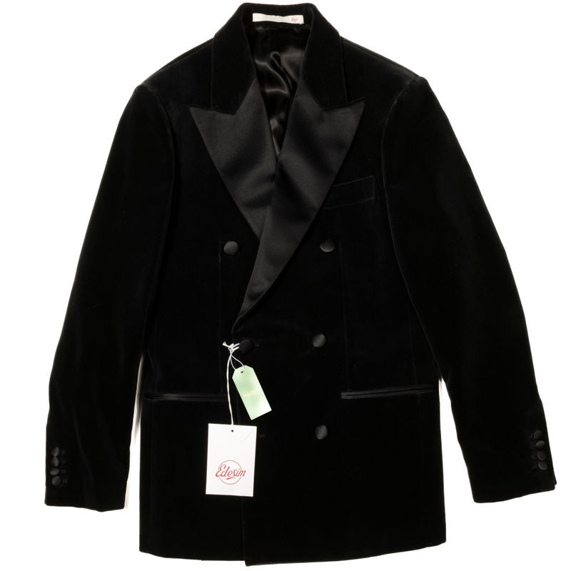 Est Retail Price 20 000 SEK -Neapolitan Hand Tailored Black Velvet Double Breasted Tuxedo Suit Sz 48