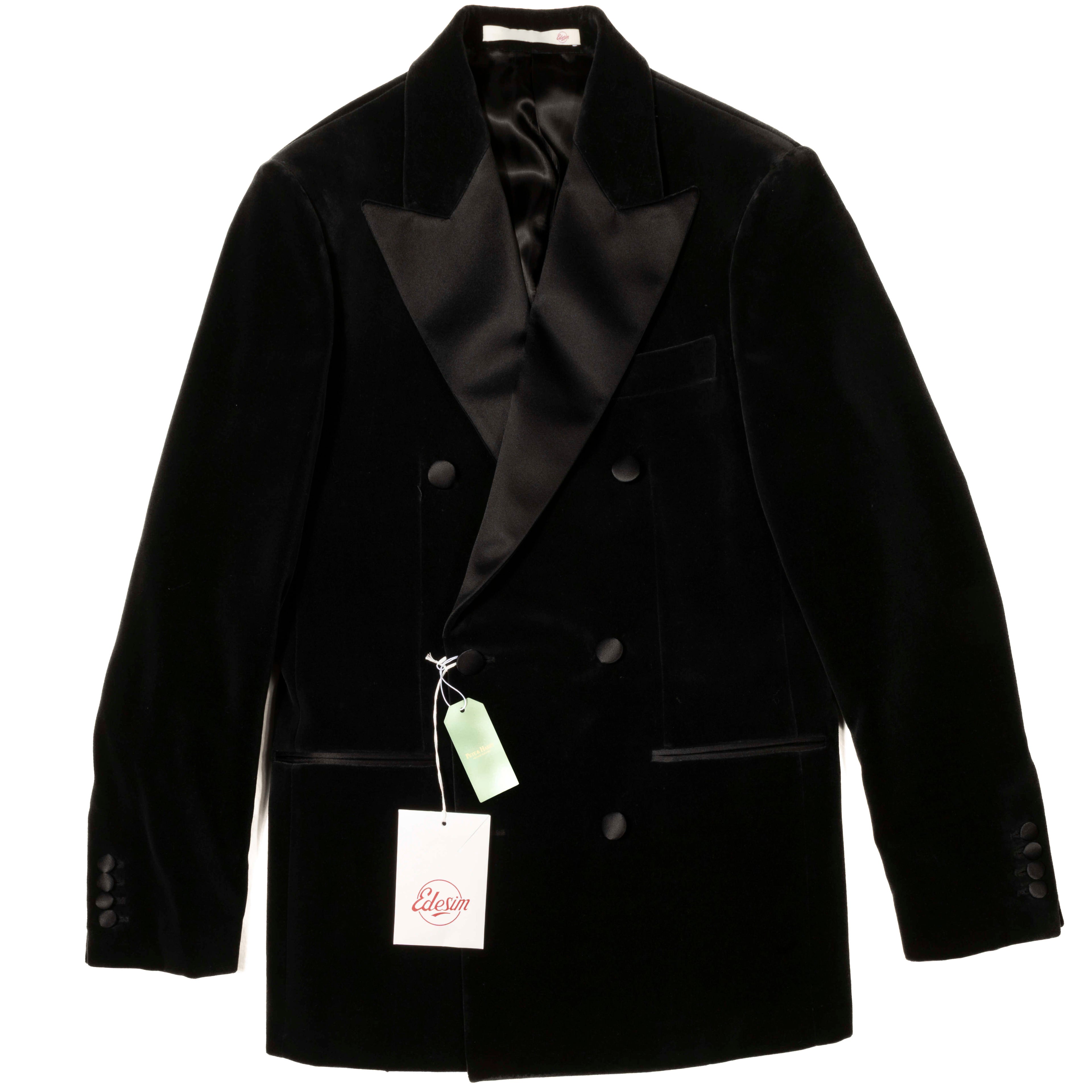 Neapolitan Hand Tailored Black Velvet Double Breasted Tuxedo Suit