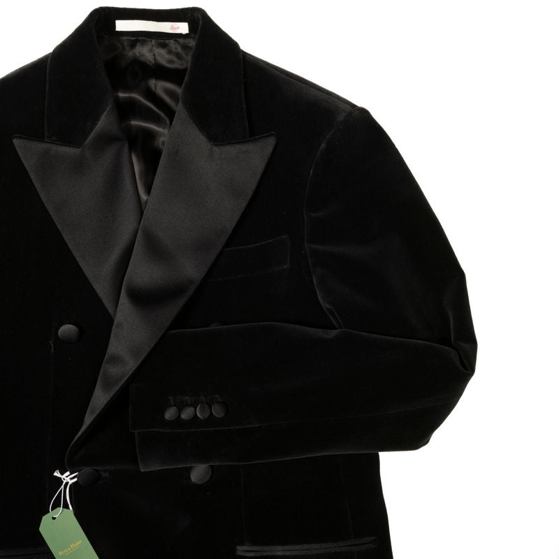 Neapolitan Hand Tailored Black Velvet Double Breasted Tuxedo Suit