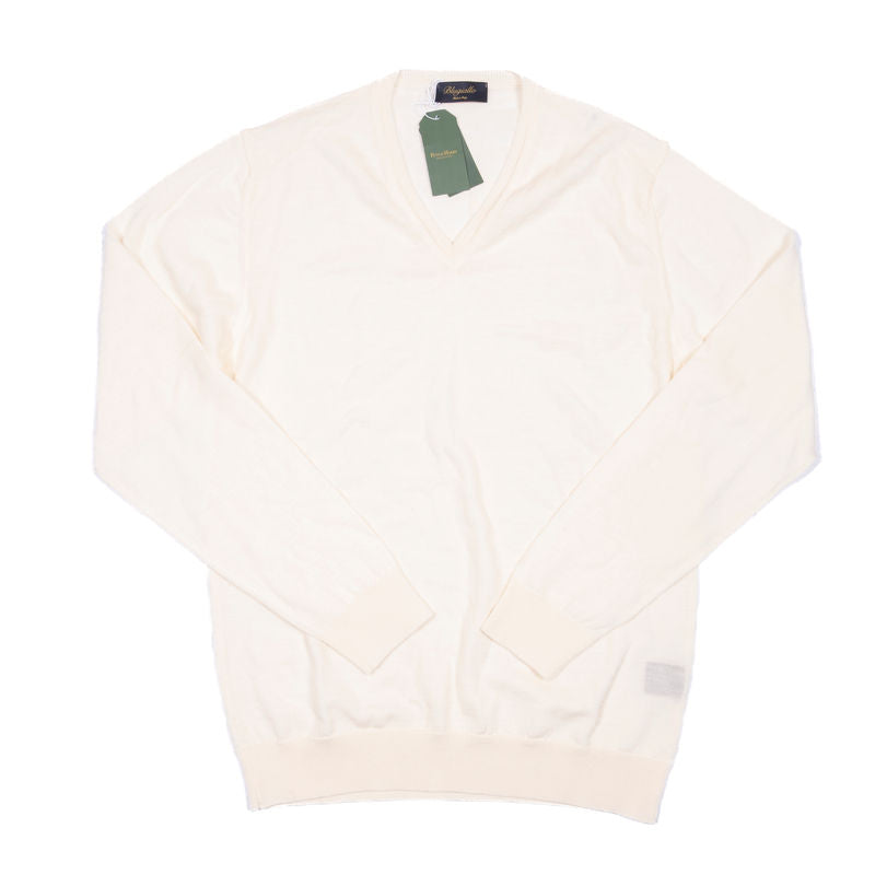 Blugiallo Cream Merino V-Neck