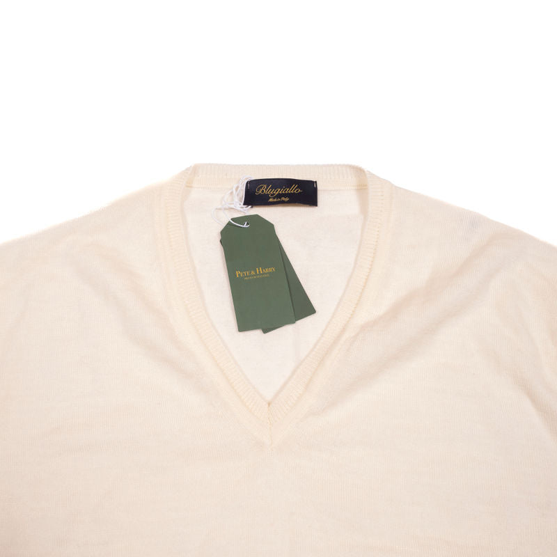 Blugiallo Cream Merino V-Neck