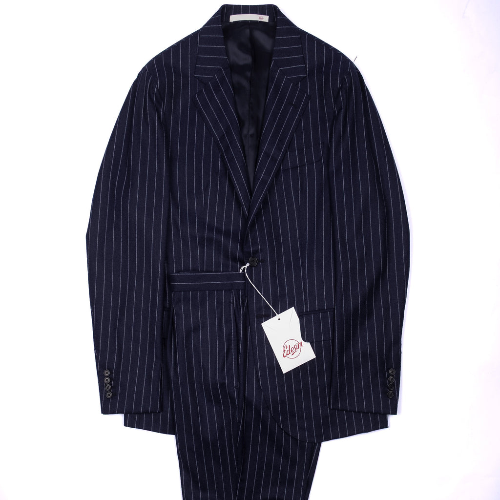 Neapolitan Hand Tailored Navy Pinstripe Flannel Suit Sz 52