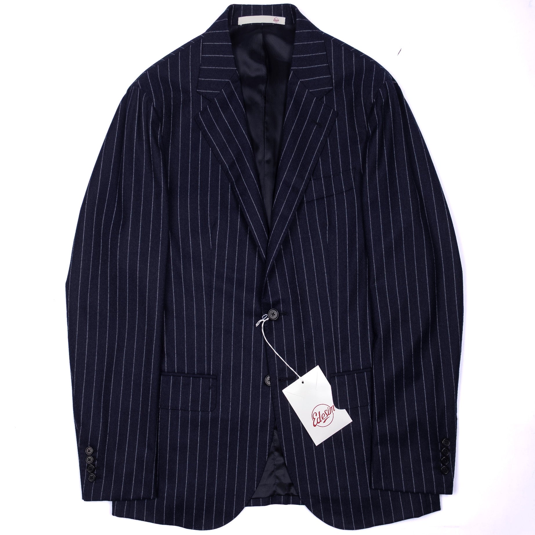 Neapolitan Hand Tailored Navy Pinstripe Flannel Suit Sz 52