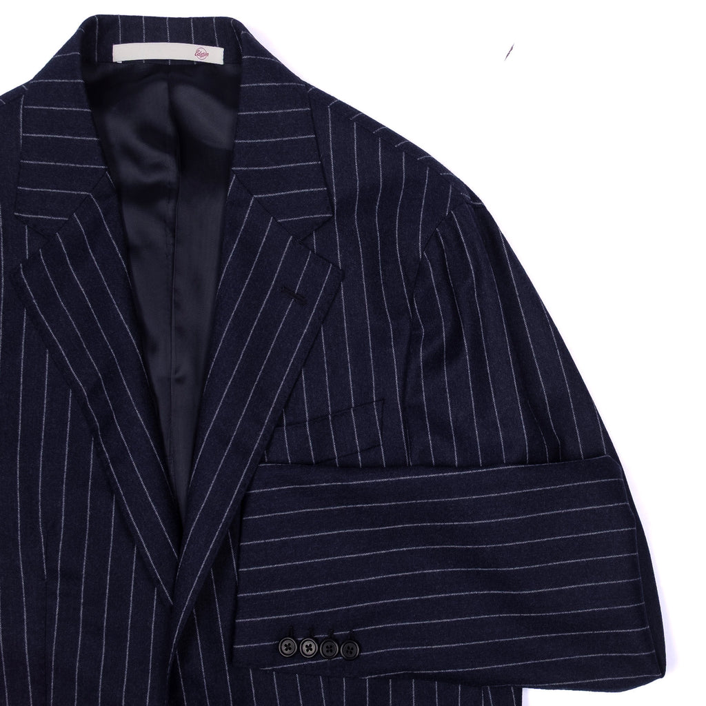 Neapolitan Hand Tailored Navy Pinstripe Flannel Suit Sz 52