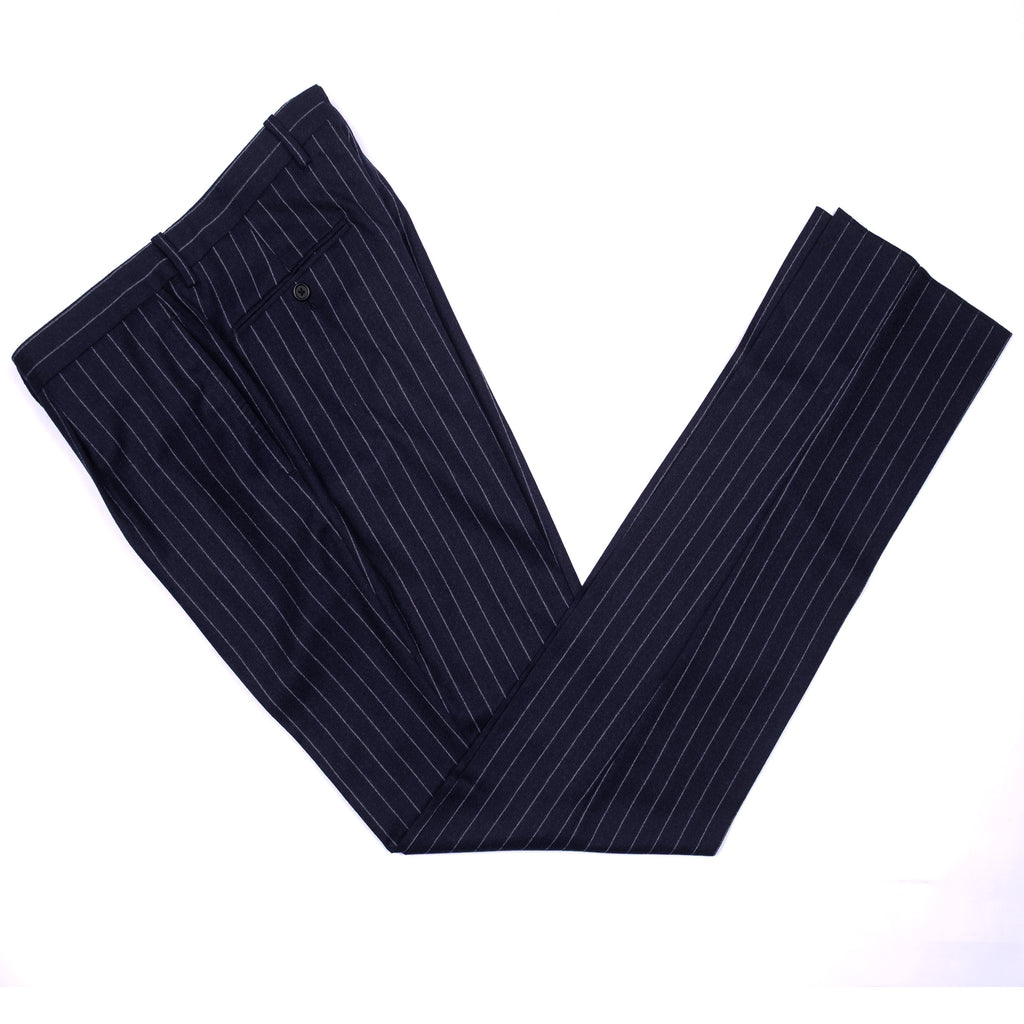 Neapolitan Hand Tailored Navy Pinstripe Flannel Suit Sz 52