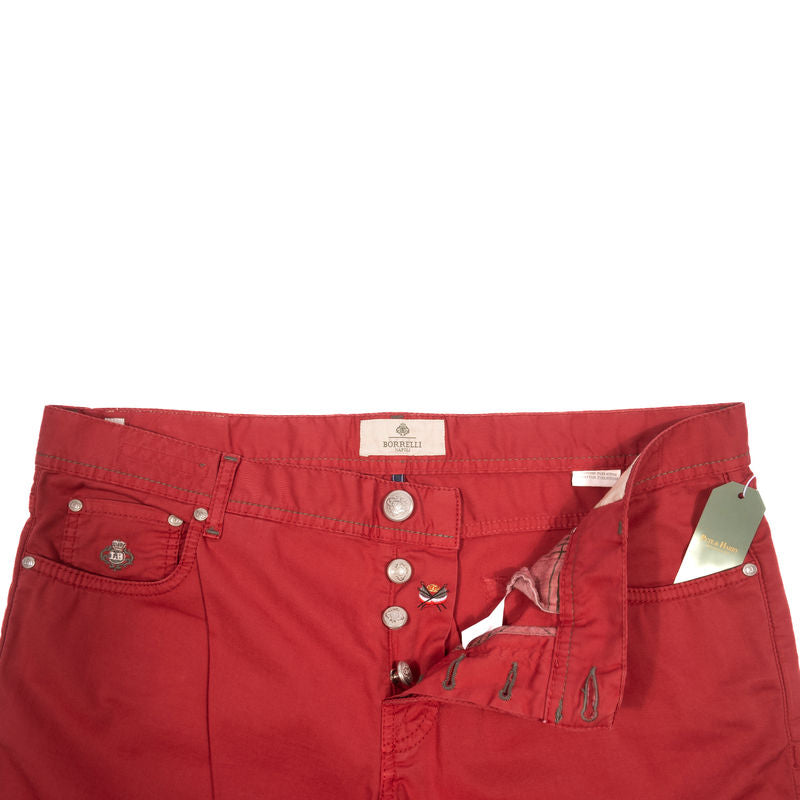 Borrelli Napoli Red Cotton 5 Pocket Trousers Sz 38