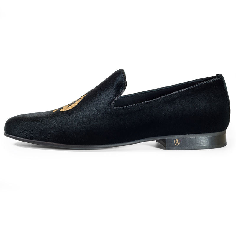 Black Velvet Slippers with Embroidered Ace of Spades