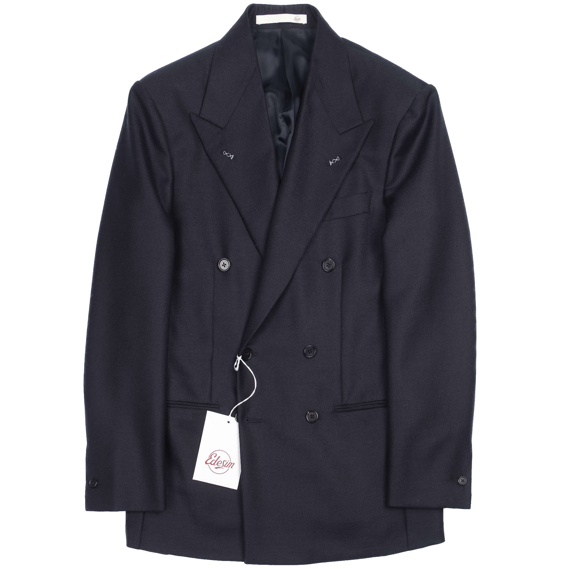 Neapolitan Hand Tailored Navy Double Breasted Cavalry Twill Sport Coat Sz 50