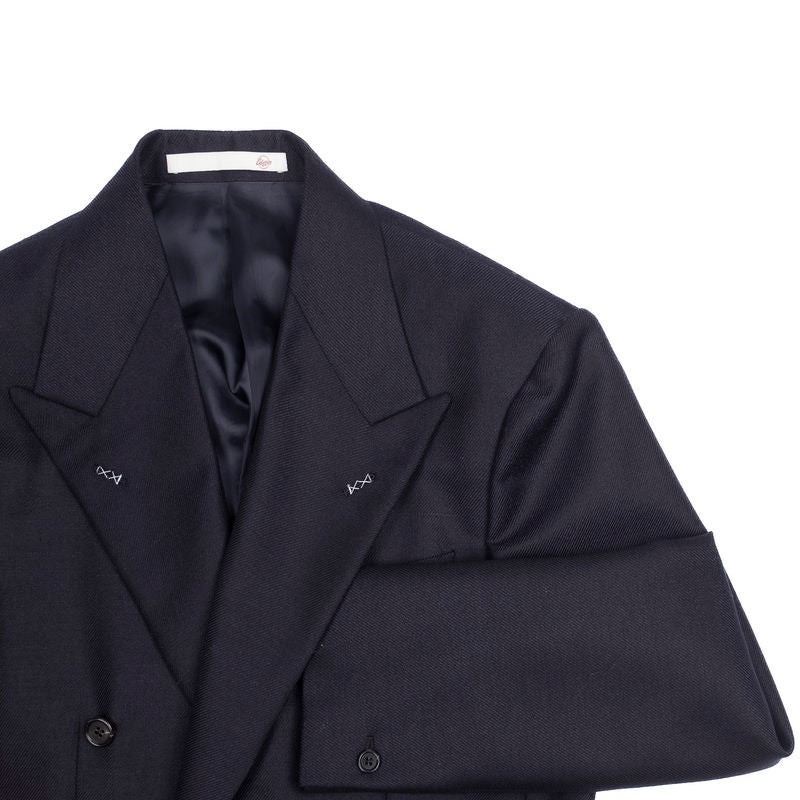 Neapolitan Hand Tailored Navy Double Breasted Cavalry Twill Sport Coat Sz 50