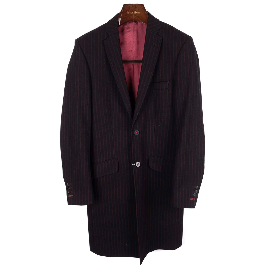 Black Red Striped Wool Coat