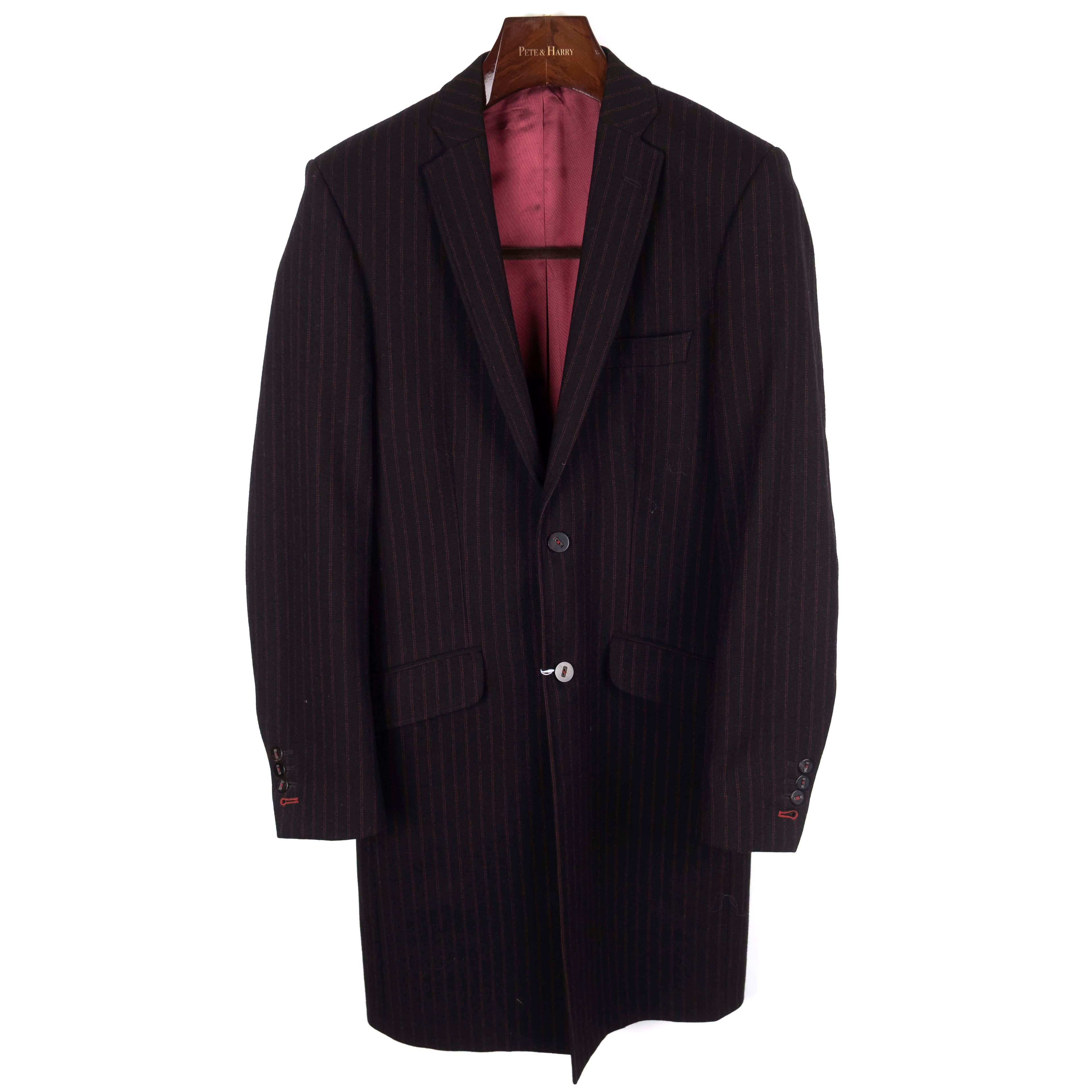Black Red Striped Wool Coat