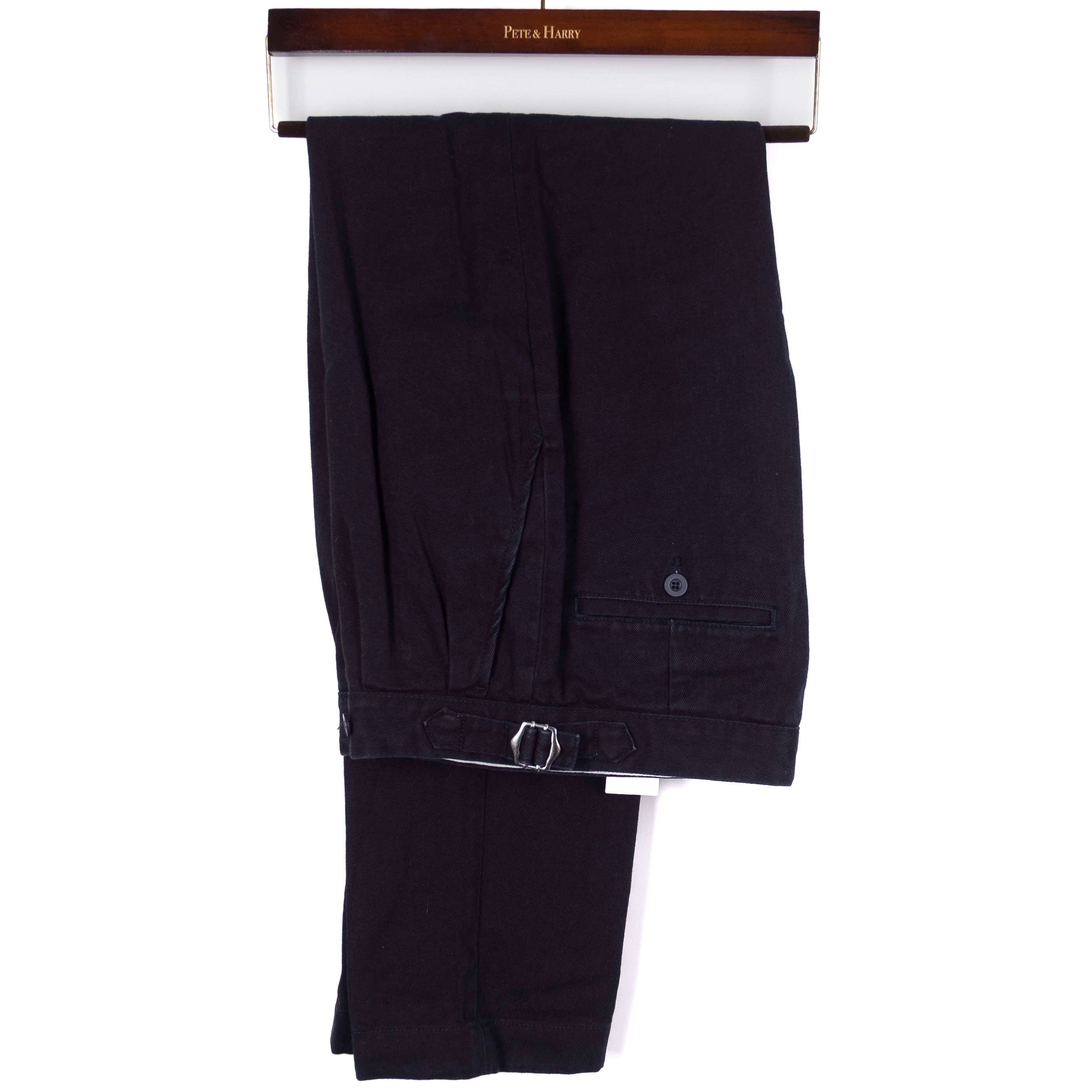 Navy Cotton Trousers with Side Tabs