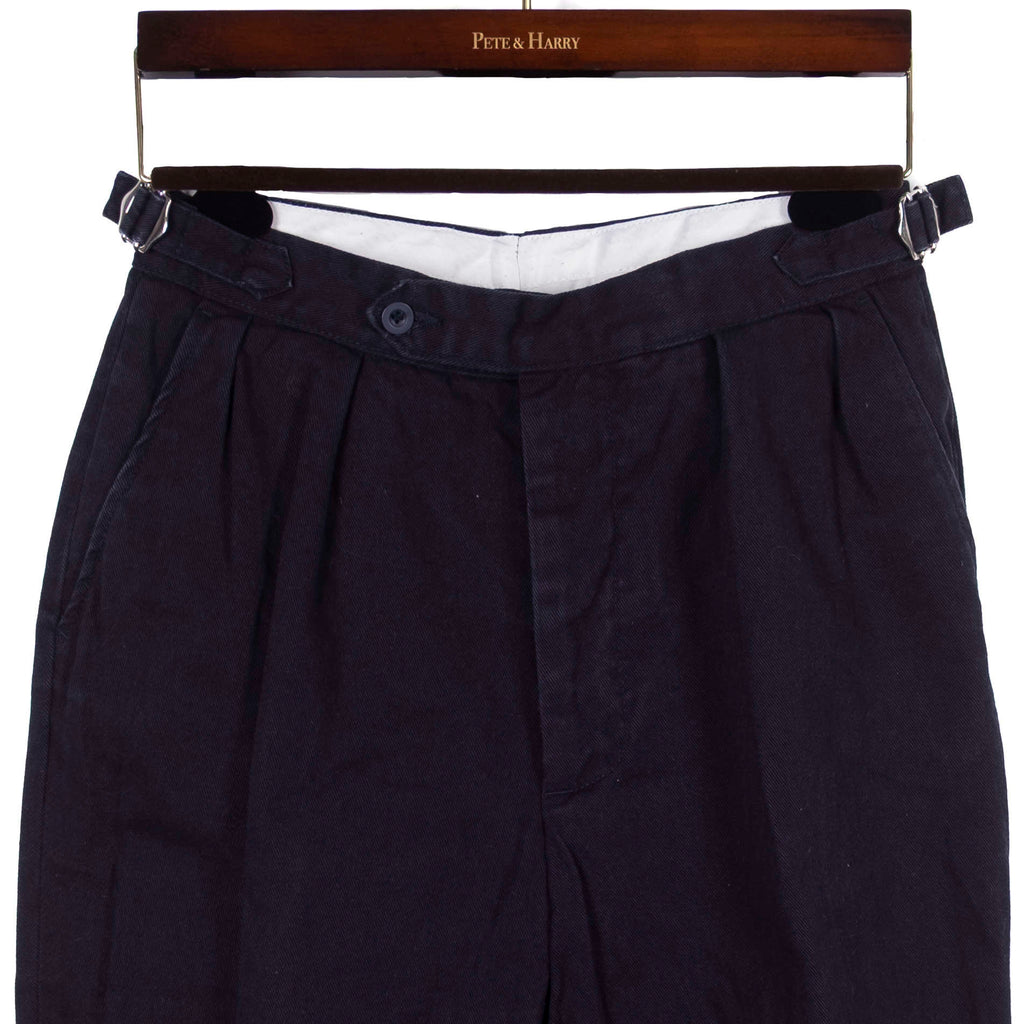 Navy Cotton Trousers with Side Tabs