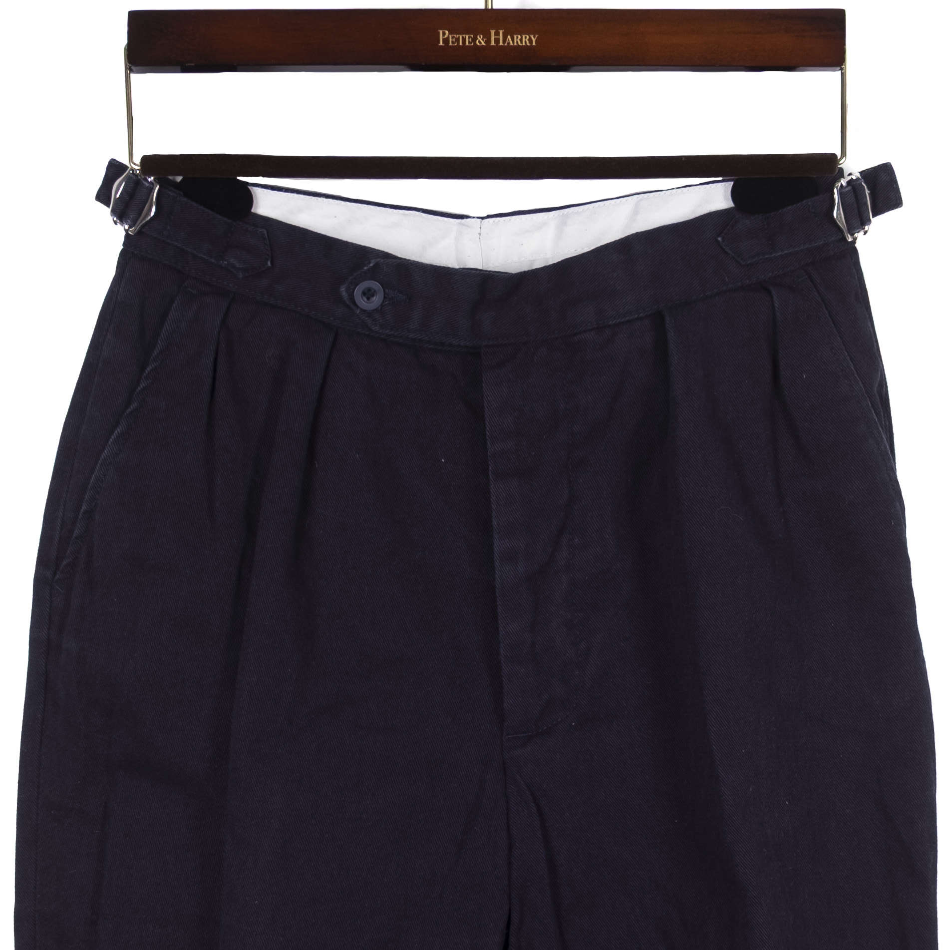 Navy Cotton Trousers with Side Tabs